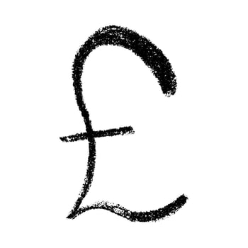 Wealth Hand drawn british pound currency symbol. Brush stroke doodle. Single element for design vector