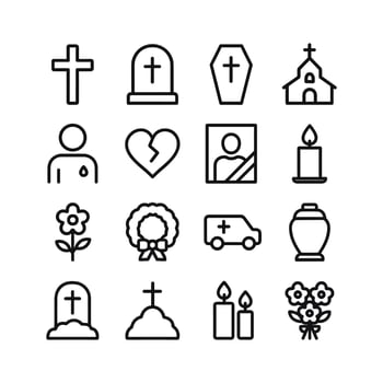 Thin Line Minimalist Death Subject Symbol Icon Set Illustration vector