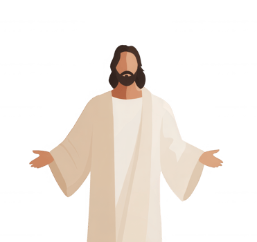 Jesus Christ figure wearing traditional robe, reaching forward with open palm against transparent background, digital artistic png