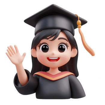 3d icon graduated of a happy girl illustration waving, perfect for educational projects with transparent background png