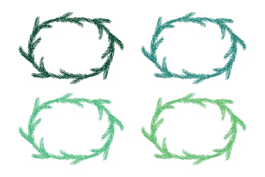 Set of hand drawn Christmas decoration border with spruce branches. Wreath doodle. Christmas, winter and New Year design element spruce vector
