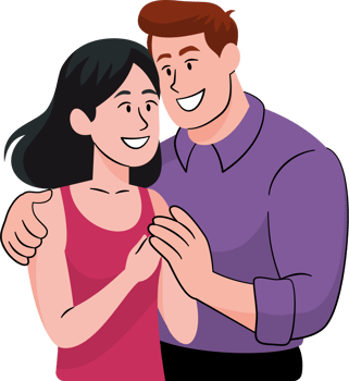 Male and female couple embrace in love with ethnic diversity and skin color png