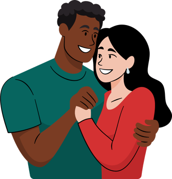 Male and female couples embrace in love with ethnic diversity and skin color png