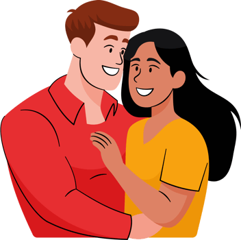 Male and female couple embrace each other in love with ethnic diversity and skin color png