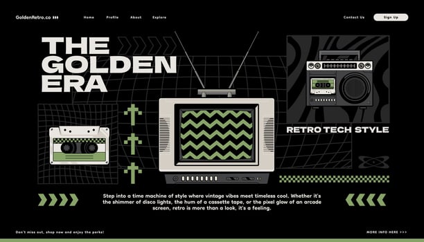 Dynamic Retro Technology Flat Landing Page vector