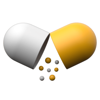 3D capsule pill icon for medication and pharmaceutical use. png