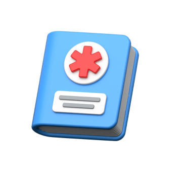 A stylized, 3D medical record book icon, patient records png