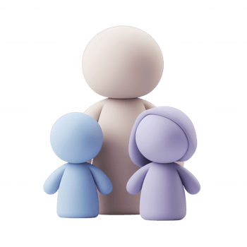 Family members embracing, smiling warmly, standing close together in minimalist 3d icon user against transparent background png