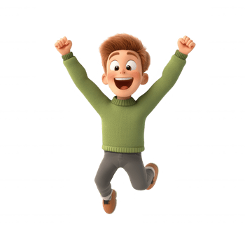 3d icon cheerful boy jumping with raised background expressing joy and excitement on a transparent arms, png