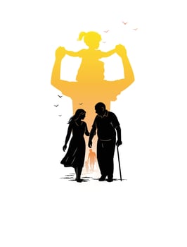 Father and Daughter Generational Silhouette with Emotional Time Reflection vector