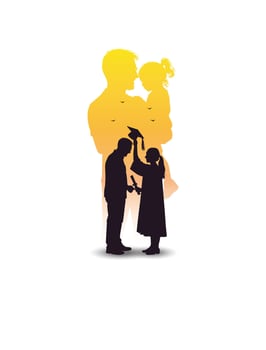 Father and Daughter Silhouette with Childhood and Graduation Reflection vector