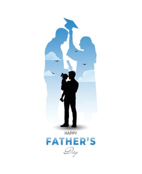 Silhouette of a father and daughter from childhood to graduation vector