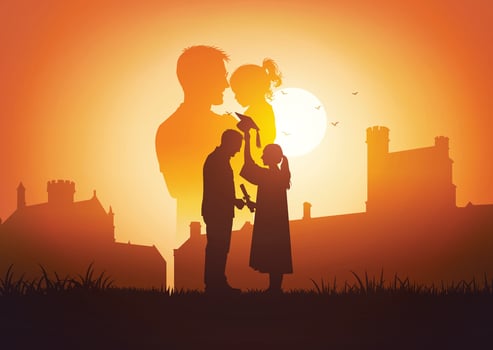 Silhouette couple at sunset vector