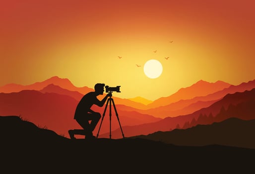 Photographer silhouetted at sunset vector