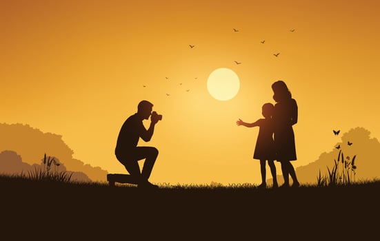 Family silhouette at sunset photography vector