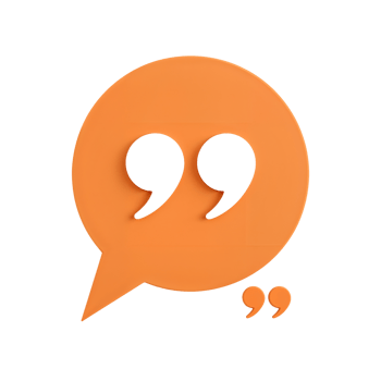 Minimalist speech bubble icon with quotation marks, conceptual communication emblem with isolated png