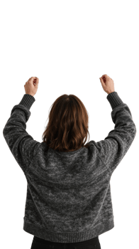 Empowered silhouette person raising fists in triumph against stark contrast atmosphere scene png