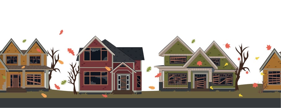 Row of houses with autumn leaves vector