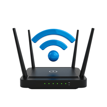 Wireless router illustration showcasing connectivity with a transparent digital network signal png