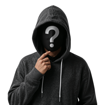 Mysterious hooded figure with a prominent question mark obscuring identity on transparent canvas png