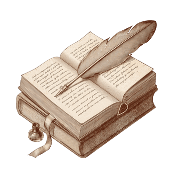 Antique books and writing feather illustration symbolizing classic literature and scholarly png