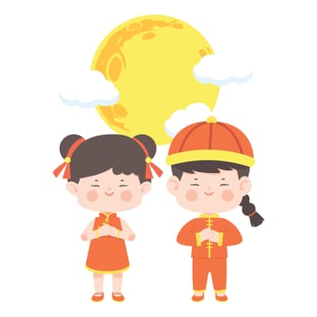 Cartoon Illustration of Children Celebrating Mid-Autumn Festival vector