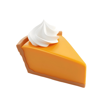 3D Halloween pumpkin pie slice with whipped cream topping. png
