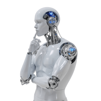 Pensive humanoid robot contemplates future possibilities against a neutral expanse in high png