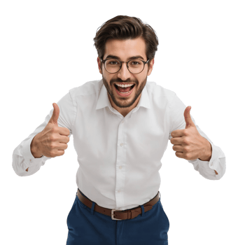 Enthusiastic young professional gesturing thumbs up with an isolated transparent setting feeling png