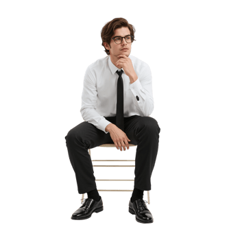 Introspective professional contemplating future strategies with poised focus on isolated stage png