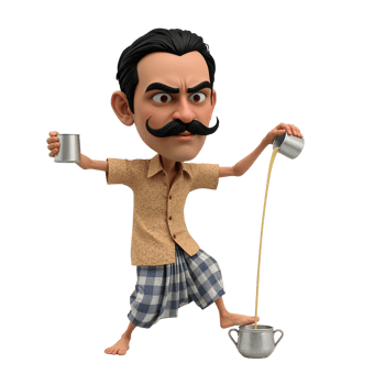 Whimsical 3D Illustration of Animated Man Preparing Traditional Beverage with Precision Skill png
