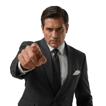 Confident businessman pointing forward with a stern expression isolated transparent background png