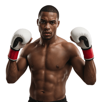 Intense athleticism portrayed through a striking portrait of a muscular boxer with determination png