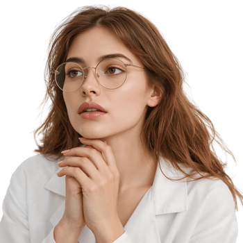 Portrait of a thoughtful woman wearing glasses with transparent and isolated background png