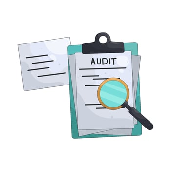 Audit with Magnifying Glass on Clipboard Illustration vector