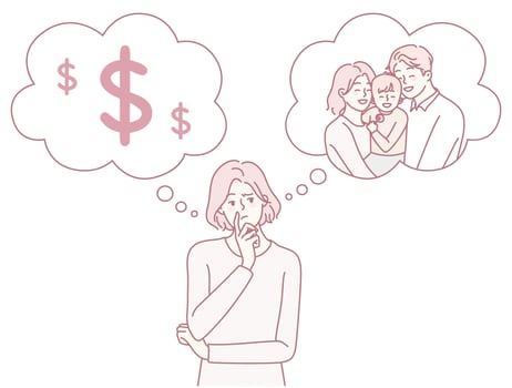 Thoughtful person weighing family and finances vector
