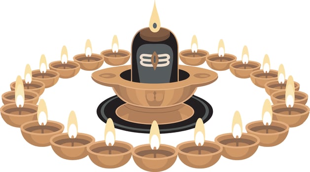 Shiva Lingam with Oil Lamps Illustration on Transparent Background vector
