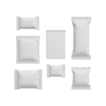 Assortment of blank flexible pouch packaging mockups for product presentation and branding png