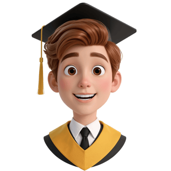 Character illustration of a graduating student with a celebratory and cheerful demeanor on a png