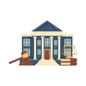 Illustration of Courthouse with Gavel and Scales vector