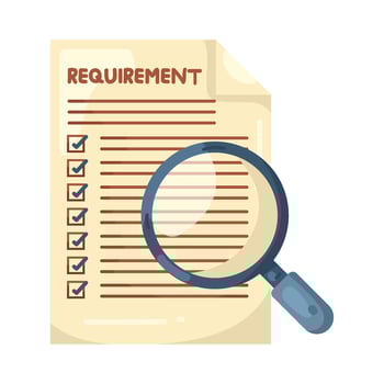Illustration of Checklist of Requirements with Magnifying Glass vector