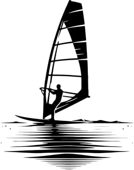 Solo Windsurfer Skims Still Lagoon Beneath Gentle Breeze vector
