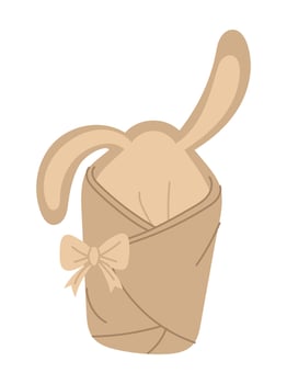 Baby's delicate discharge envelope with bunny ears. Cute blanket with a bow ribbon. Flat color-coded isolated illustration. Gentle first warm discharge clothes for the baby. Cozy outdoor blanket. vector