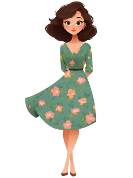 Woman in green dress, illustration. png