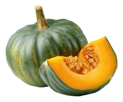 Green pumpkin with cut slice isolated on transparent background png