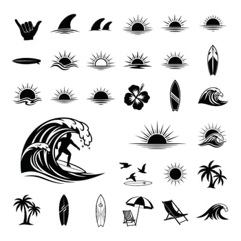 Art of collection of navigation and travel icons, including maps, pins, globes, and directional signs, isolated on white background vector