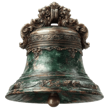 Antique Patina Bell Ornate Detail Vintage Metalwork Historical Artifact png