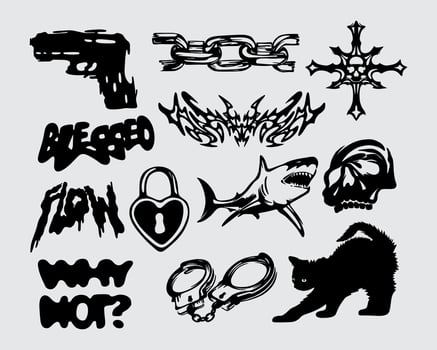 Anti design tribal collage streetwear element brutalism element shape asset acid poster tattoo illustration icon symbol editable vector