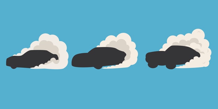Car exhaust smoke plumes illustration on blue vector