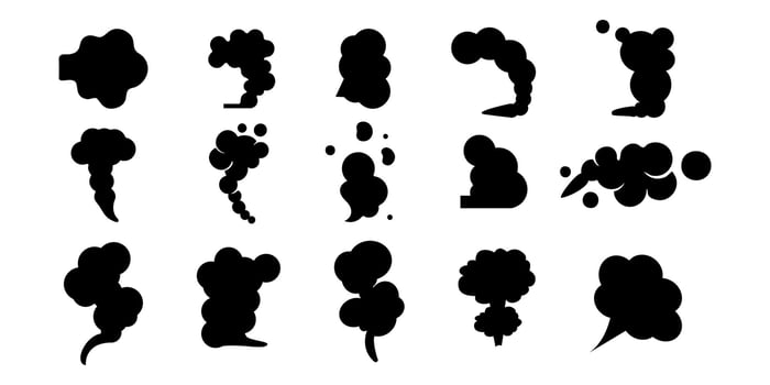 Black smoke plume silhouette set vector
